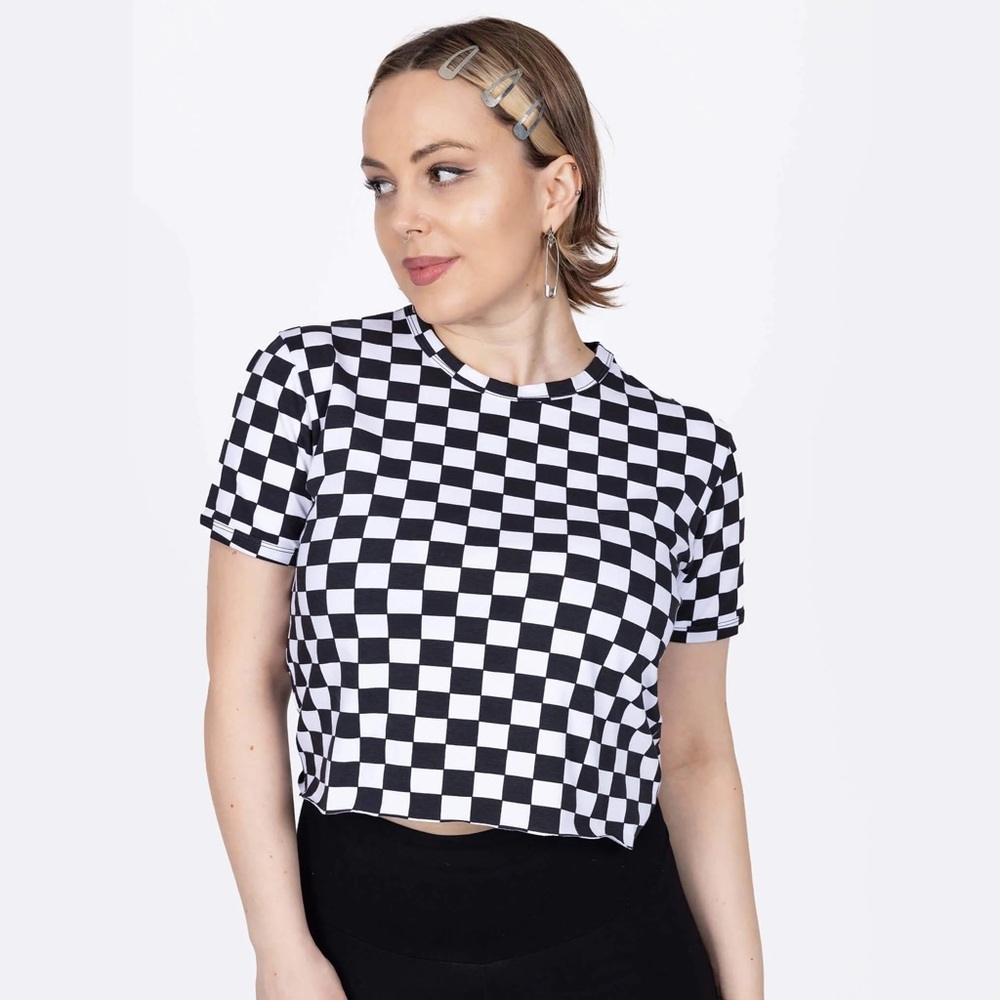 Black and White Checkered Sleeveless Tank Top